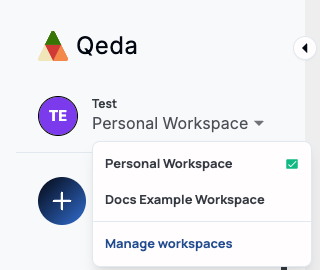 The sidebar workspace switcher listing two workspaces, with a checkmark on the active one